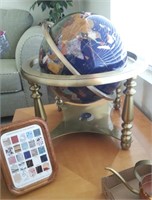 GEMSTONE WORLD GLOBE ON BRASS TONE STAND, &