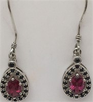 Sterling Earrings W Pink & Black Stones