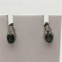 Sterling Silver And Green Stone Earrings