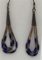 Sterling Silver Earrings W Blue Stones