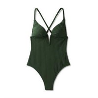 Ribbed Plunge Front V-Wire One Piece Swimsuit