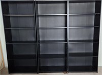 Lot of 3 Black Bookcases with Adjustable Shelves