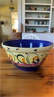 Large hand-painted, mixing bowl, colorful design,