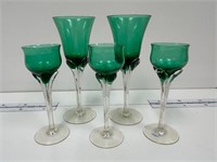 Vtg Emerald Green Tulip Stemware Cordial Glasses