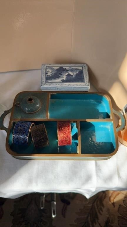 Chinese enamel desk tray, with ink or table,