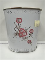 Vintage White Metal Floral Clothes Basket Hamper