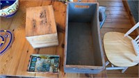 Small gray painted two handled storage box, old,