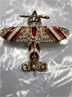 Red White Airplane Brooch