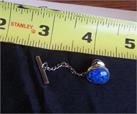 PIN & TIE TACK "STERLING" W/BLUE ART GLASS INLAY