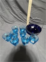 8 Blue Glass Set, Blue Display Tray