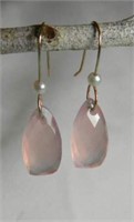 14K Solid Yellow Gold Earrings PINK CHALCEDONY