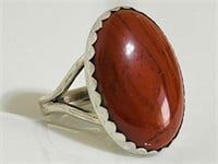 Solid 925 Sterling Silver Red Agate Ring