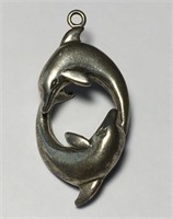 Vintage Sterling Silver Dolphins Pendant Love