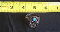 SILVER TONE EAGLE/TURQUOISE RING, SIGNED