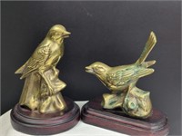 Vintage Brass Birds On Wood plaque/felt bottom.