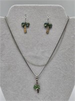 STERLING PALM TREE PENDANT EARRINGS & EXTRA CHAIN