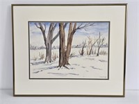 SNOWY DAY WATERCOLOR SIGNED SHEILA KRACK