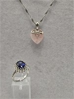 STERLING SILVER RING & PINK QUARTZ NECKLACE