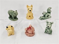 6 STONE ANIMAL FIGURES - PUPPY IS 4 1/4" TALL