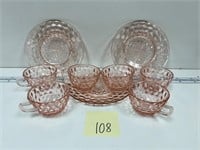 Vintage Pink Depression Glass Plates & Cups