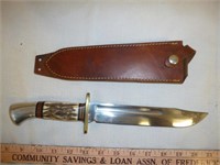 Vintage Western USA Large Stag Handle Bowie W46-8