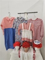 2 COMPLETE RAGGEDY ANNE COSTUMES - CHILD & ADULT