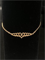 Beautiful Pure 14k Gold Heart Bracelet 7"