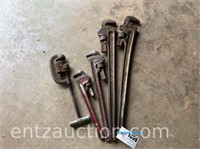 LOT OF 4 PIPE WRENCHES & RIGID PIPE CUTTER