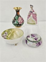 CLOISONNE VASE, FOOTED BOWL, COVERED DISH, BELL