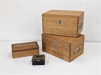 3 ANTIQUE WOODEN BOXES & A  METAL BOX