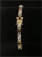 Silver 925 Size 7.5 Gold Tone and Garnet Colored