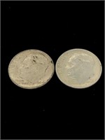 Pair of Vintage 10C Roosevelt Silver Dimes -