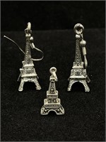 Eiffel Tower Pendant 925 & Silver Tone Earrings