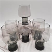 6 Libbey Mid-century Smoke Stout Beer Glasses