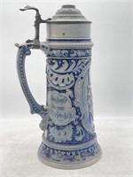 Vintage German Cobalt Blue Beer Stein with Lid