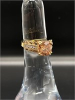 Silver & Gold Tone Filigree Faux Stone Ring 925
