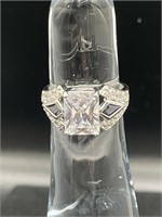 Beautiful Silver CZ & Faux Sapphire 925 Ring