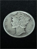 Vintage 1938 10C Mercury Silver Dollar Coin