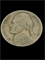 Vintage Wartime 1945 5C Jefferson Silver Nickel