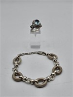 925 STERLING RING WITH BLUE STONE  & BRACELET