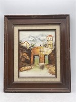 Original Oil Painting of Bridge and River in Frame