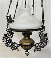 DESIRABLE 1800'S CAST OIL PARLOUR LAMP W MILKGLASS