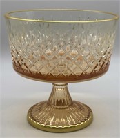 Vintage Pink Pressed Glass Compote w/ Gold Trim