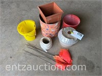 LOT OF BUCKETS & FLAGS