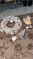 Seashell wreath and assorted seashells