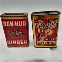 2 Antique Tins Ben-Hur Ginger Puritas Cayenne