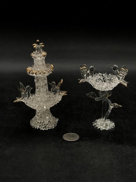 Pair of Spun Glass Bird Baths 5.5 and 4.5 inches
