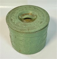 GREAT ANTIQUE STONEWARE COVERED BISCUIT JAR