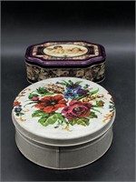 Lot of 2 Vintage Floral Needlepoint Tin AND