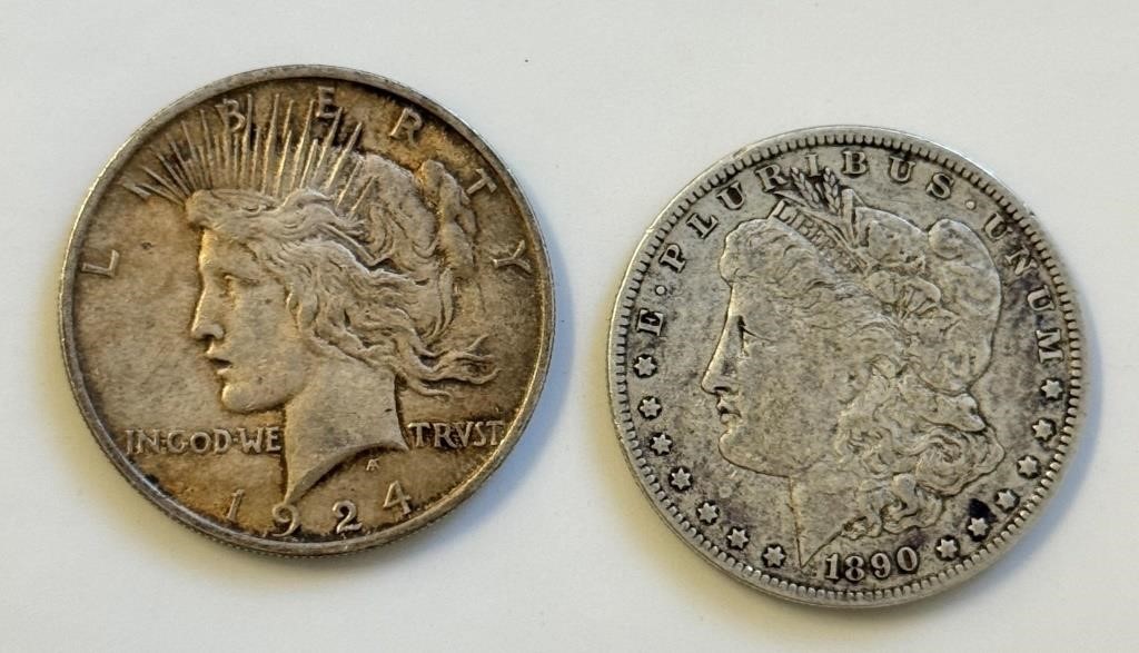 1890 & 1924 AMERICAN ONE DOLLAR SILVER COINS